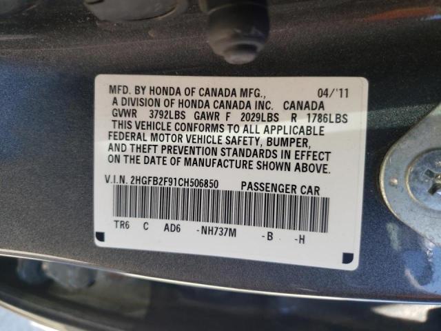 Photo 10 from auction – 2012 HONDA CIVIC EXL with VIN 2HGFB2F91CH506850