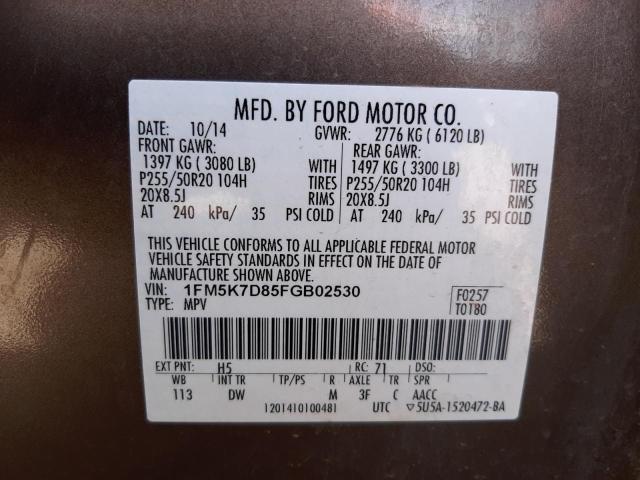Photo 10 from auction – 2015 FORD EXPLORER X with VIN 1FM5K7D85FGB02530