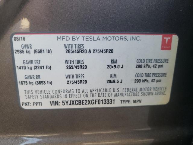 Photo 10 from auction – 2016 TESLA MODEL X with VIN 5YJXCBE2XGF013331