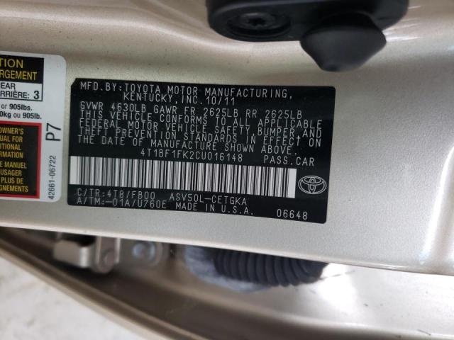 Photo 10 from auction – 2012 TOYOTA CAMRY BASE with VIN 4T1BF1FK2CU016148