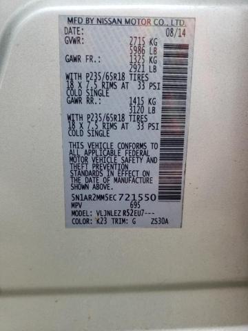 Photo 10 from auction – 2014 NISSAN PATHFINDER with VIN 5N1AR2MM5EC721550