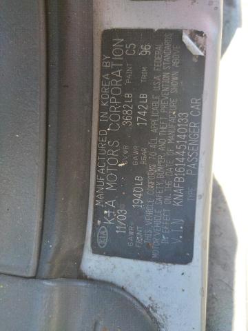 Photo 10 from auction – 2004 KIA SPECTRA GS with VIN KNAFB161445140133