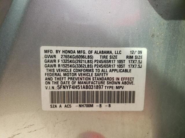 Photo 10 from auction – 2010 HONDA PILOT EXL with VIN 5FNYF4H51AB031897
