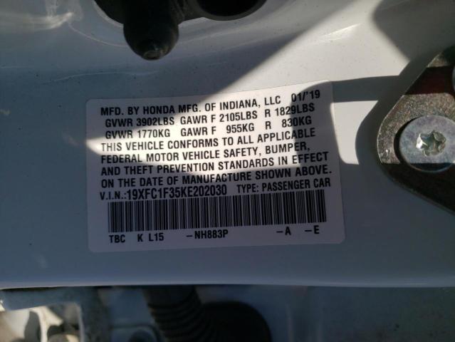 Photo 10 from auction – 2019 HONDA CIVIC EX with VIN 19XFC1F35KE202030