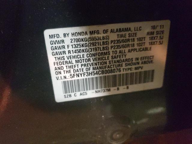 Photo 10 from auction – 2012 HONDA PILOT EXL with VIN 5FNYF3H54CB008076