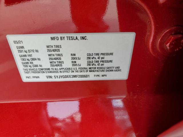 Photo 10 from auction – 2021 TESLA MODEL Y with VIN 5YJYGDEE3MF200601