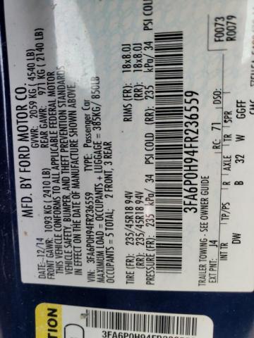 Photo 10 from auction – 2015 FORD FUSION SE with VIN 3FA6P0H94FR236559