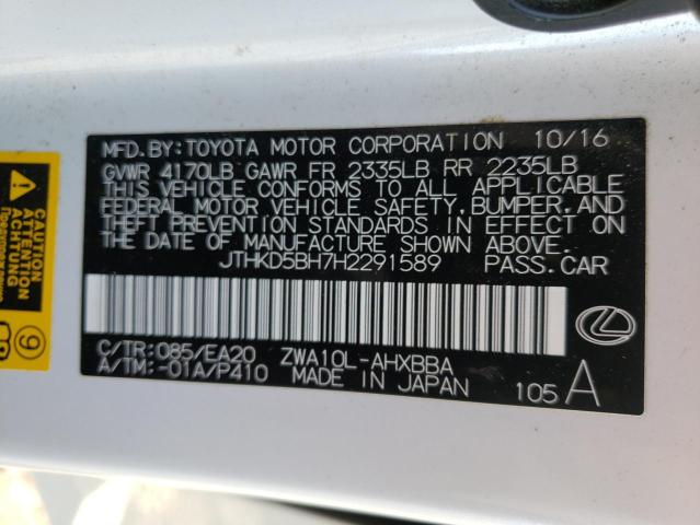 Photo 10 from auction – 2017 LEXUS CT 200 with VIN JTHKD5BH7H2291589