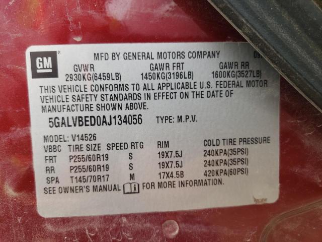 Photo 10 from auction – 2010 BUICK ENCLAVE CX with VIN 5GALVBED0AJ134056