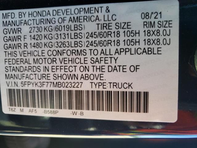 Photo 10 from auction – 2021 HONDA RIDGELINE with VIN 5FPYK3F77MB023227