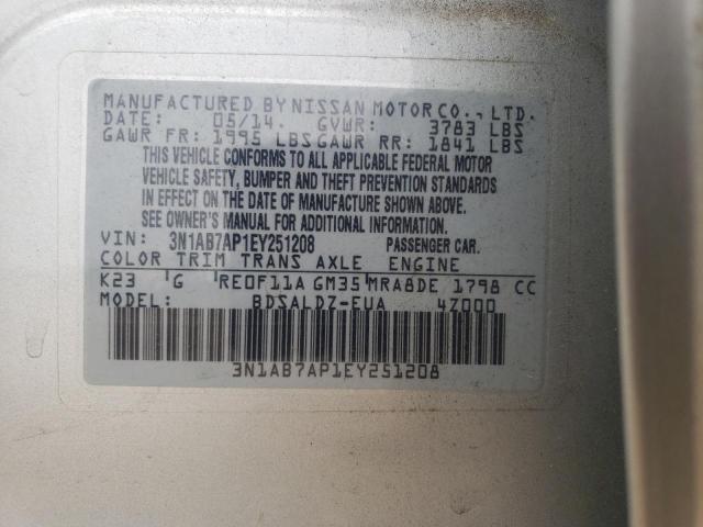 Photo 10 from auction – 2014 NISSAN SENTRA S with VIN 3N1AB7AP1EY251208