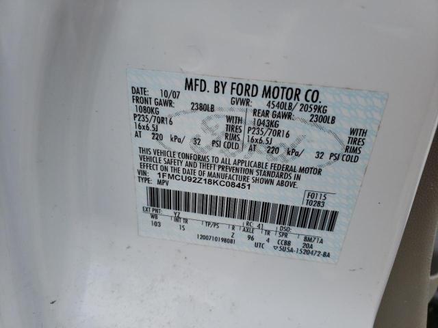 Photo 10 from auction – 2008 FORD ESCAPE XLS with VIN 1FMCU92Z18KC08451