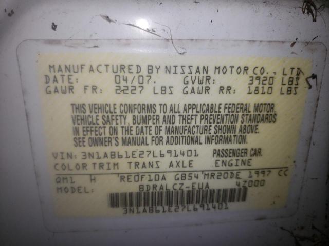 Photo 10 from auction – 2007 NISSAN SENTRA 2.0 with VIN 3N1AB61E27L691401