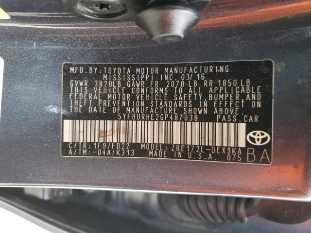 Foto 10 de la subasta – 2016 TOYOTA COROLLA L con VIN 5YFBURHE2GP487638