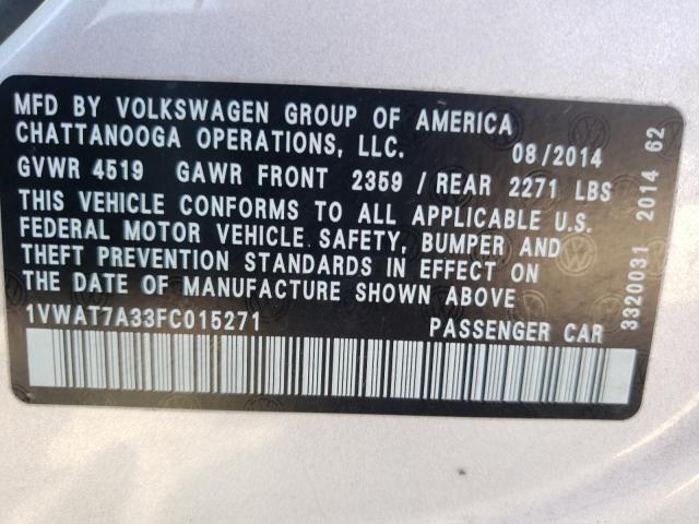 Photo 10 from auction – 2015 VOLKSWAGEN PASSAT S with VIN 1VWAT7A33FC015271