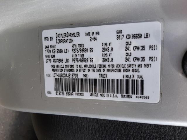 Photo 10 from auction – 2004 DODGE RAM 1500 with VIN 1D7HU18D34J210716