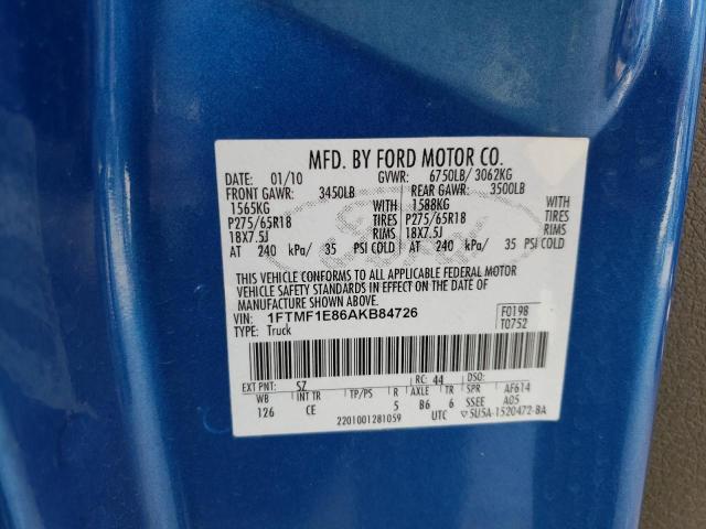 Photo 10 from auction – 2010 FORD F150 with VIN 1FTMF1E86AKB84726