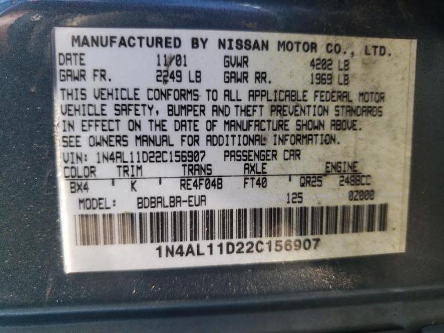 Photo 10 from auction – 2002 NISSAN ALTIMA BAS with VIN 1N4AL11D22C156907
