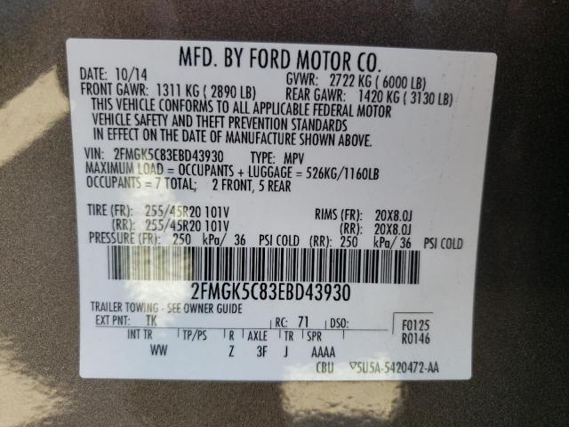 Photo 10 from auction – 2014 FORD FLEX SEL with VIN 2FMGK5C83EBD43930