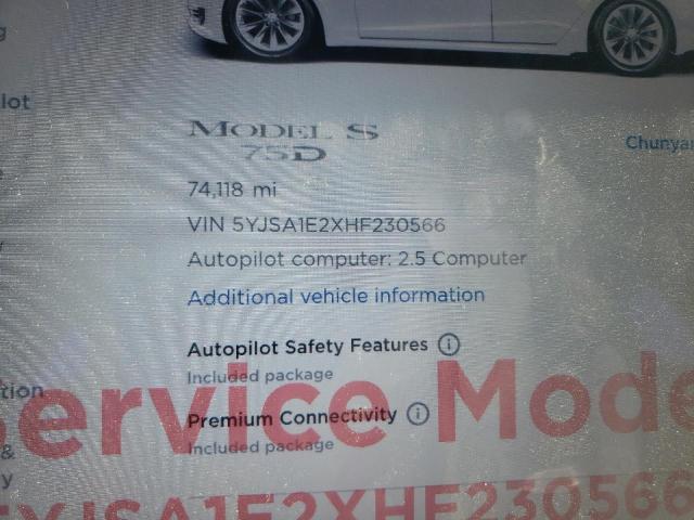 Photo 8 from auction – 2017 TESLA MODEL S with VIN 5YJSA1E2XHF230566