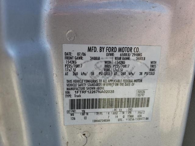 Photo 10 from auction – 2007 FORD F150 with VIN 1FTRF12267NA02035