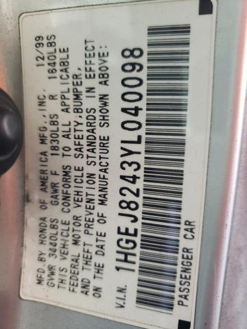 Photo 10 from auction – 2000 HONDA CIVIC EX with VIN 1HGEJ8243YL040098