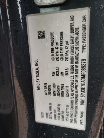 Photo 10 from auction – 2021 TESLA MODEL 3 with VIN 5YJ3E1EA3MF089379