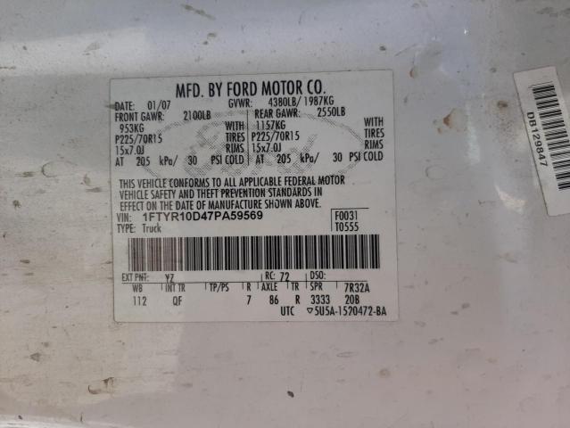 Photo 10 from auction – 2007 FORD RANGER with VIN 1FTYR10D47PA59569
