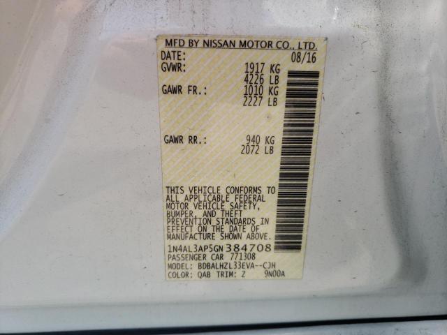 Photo 10 from auction – 2016 NISSAN ALTIMA 2.5 with VIN 1N4AL3AP5GN384708