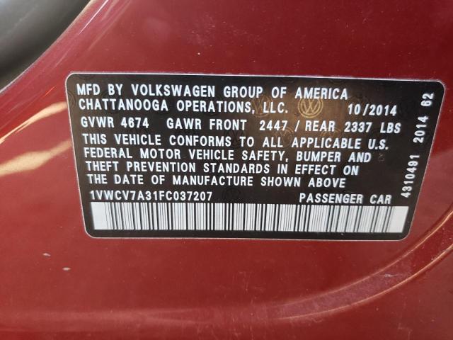 Photo 10 from auction – 2015 VOLKSWAGEN PASSAT SEL with VIN 1VWCV7A31FC037207