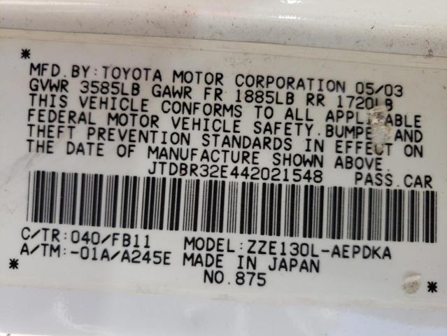 Photo 10 from auction – 2004 TOYOTA COROLLA CE with VIN JTDBR32E442021548
