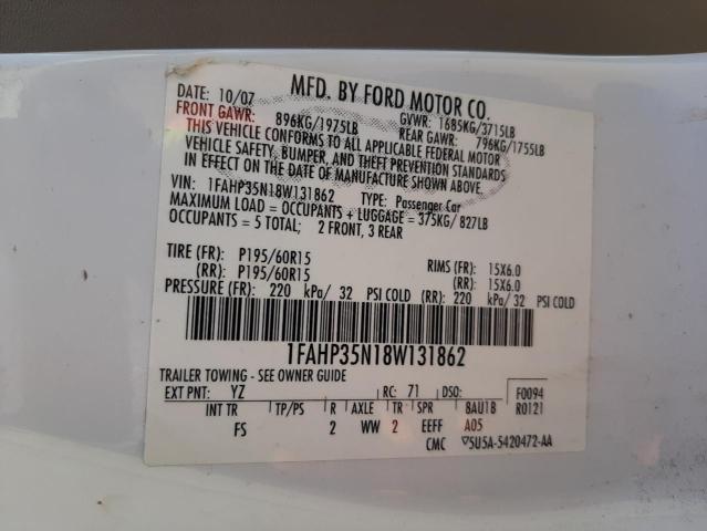 Photo 10 from auction – 2008 FORD FOCUS SE with VIN 1FAHP35N18W131862