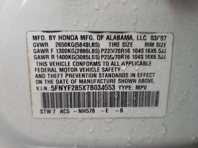 Photo 10 from auction – 2007 HONDA PILOT EXL with VIN 5FNYF285X7B034553