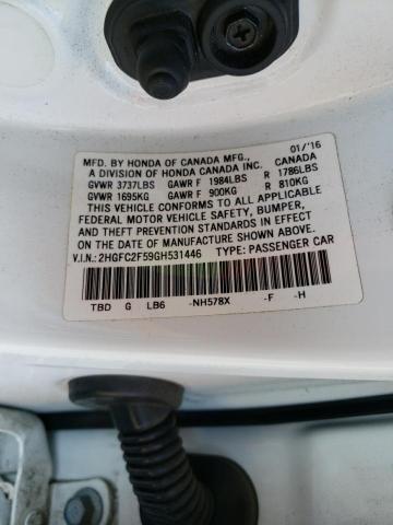 Photo 10 from auction – 2016 HONDA CIVIC LX with VIN 2HGFC2F59GH531446