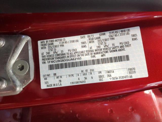 Photo 10 from auction – 2016 FORD ESCAPE SE with VIN 1FMCU9G93GUA62193