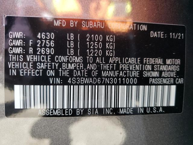 Photo 10 from auction – 2022 SUBARU LEGACY PRE with VIN 4S3BWAD67N3011000