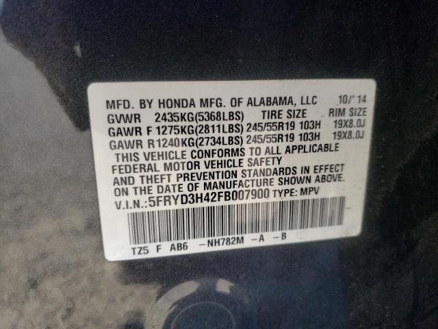 Photo 10 from auction – 2015 ACURA MDX TECHNO with VIN 5FRYD3H42FB007900