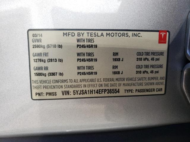 Photo 10 from auction – 2014 TESLA MODEL S with VIN 5YJSA1H14EFP36554
