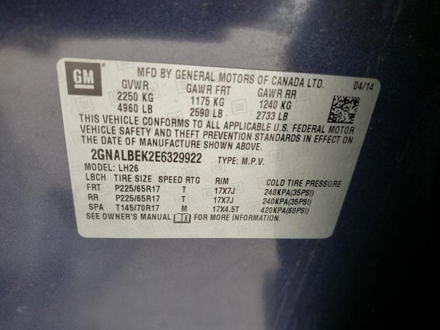 Photo 10 from auction – 2014 CHEVROLET EQUINOX LT with VIN 2GNALBEK2E6329922