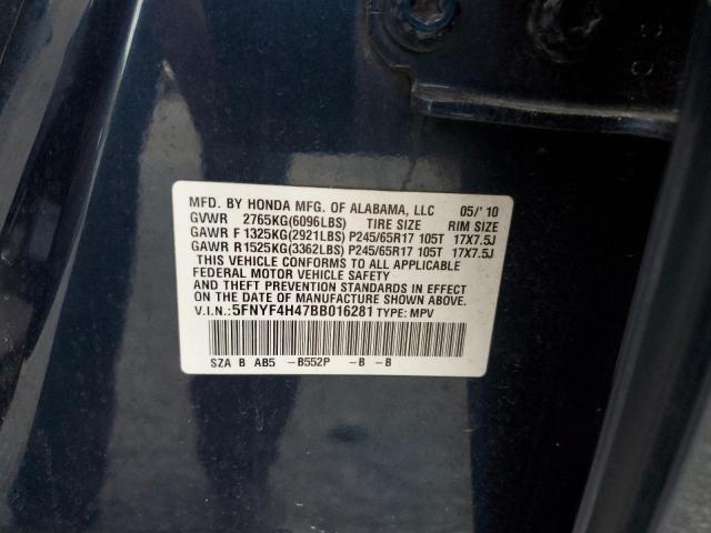 Photo 10 from auction – 2011 HONDA PILOT EX with VIN 5FNYF4H47BB016281