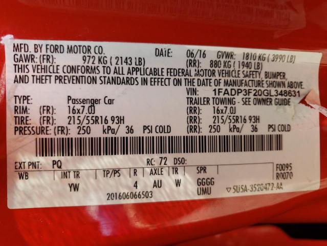 Photo 10 from auction – 2016 FORD FOCUS SE with VIN 1FADP3F20GL348631