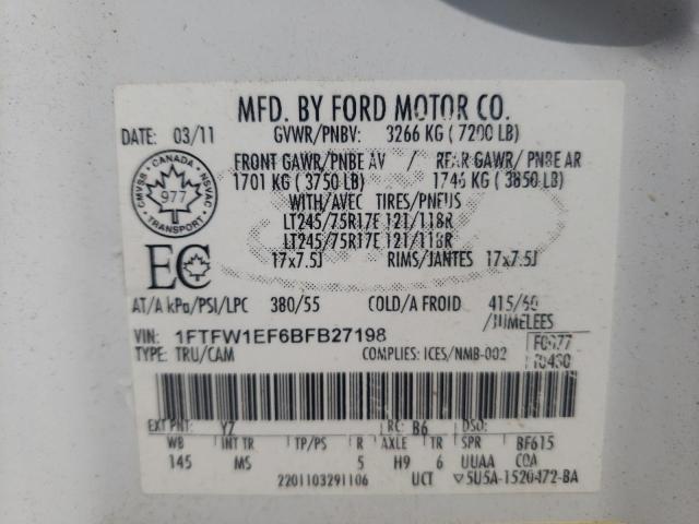 Photo 10 from auction – 2011 FORD F150 SUPER with VIN 1FTFW1EF6BFB27198