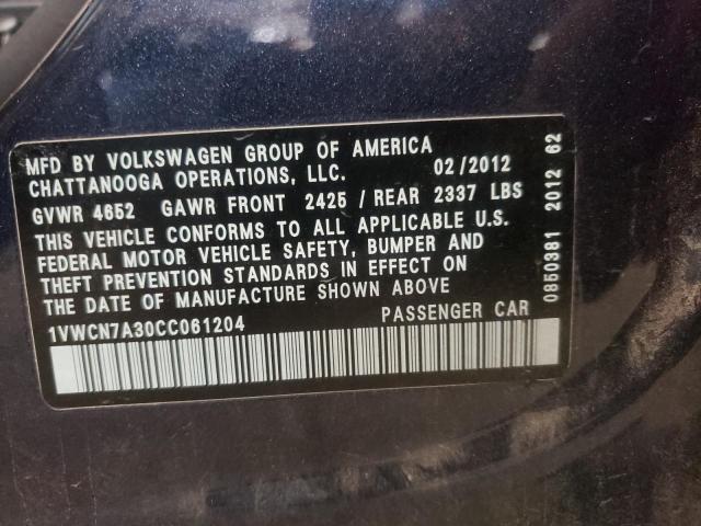 Photo 10 from auction – 2012 VOLKSWAGEN PASSAT SEL with VIN 1VWCN7A30CC061204