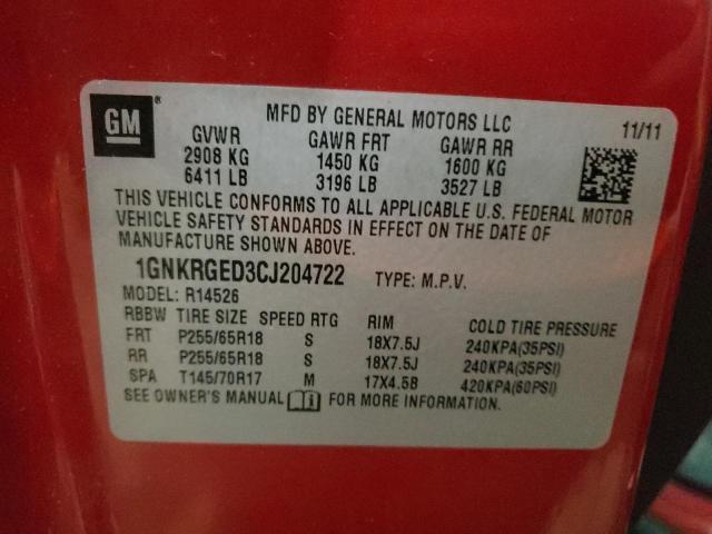 Photo 10 from auction – 2012 CHEVROLET TRAVERSE L with VIN 1GNKRGED3CJ204722