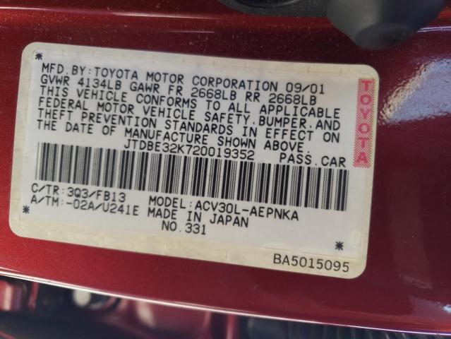 Photo 10 from auction – 2002 TOYOTA CAMRY LE with VIN JTDBE32K720019352
