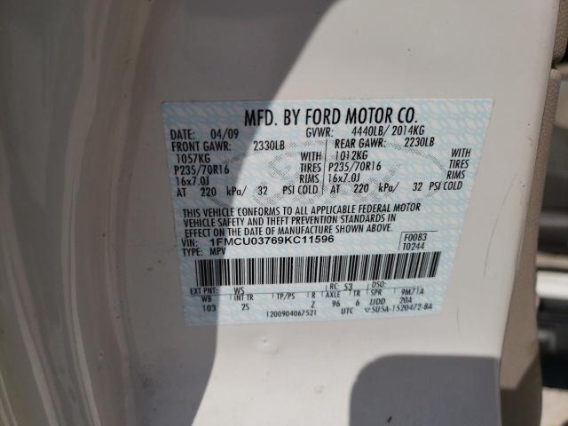 Photo 10 from auction – 2009 FORD ESCAPE XLT with VIN 1FMCU03769KC11596