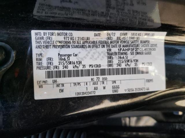 Photo 10 from auction – 2012 FORD FOCUS SE with VIN 1FAHP3F27CL403930