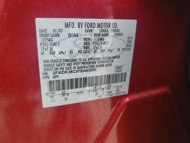 Photo 10 from auction – 2007 FORD EDGE SEL with VIN 2FMDK38C97BA63260