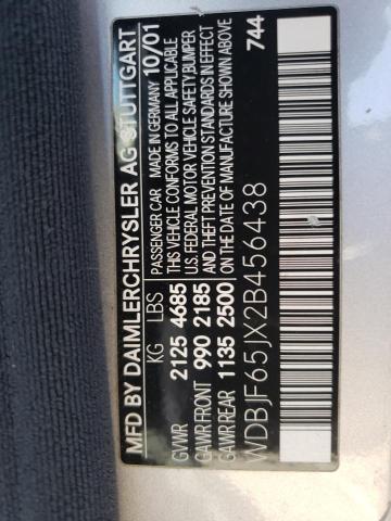 Photo 10 from auction – 2002 MERCEDES-BENZ E 320 with VIN WDBJF65JX2B456438
