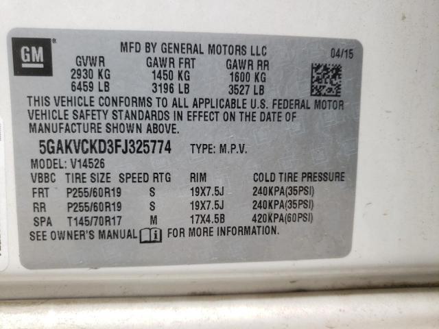 Photo 10 from auction – 2015 BUICK ENCLAVE with VIN 5GAKVCKD3FJ325774
